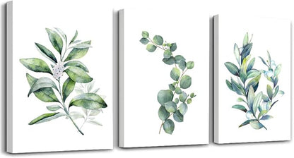 Green leaves Plants Canvas Wall Art for Living Room modern Bathroom Wall Decor for Bedroom Kitchen Home Decorations 3 panel Watercolor painting Canvas Prints Posters Artwork office mural Art works