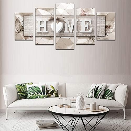 AWLXPHY Decor Home Decoration Wall Art Canvas for Living Room Framed Painting Pink and Grey 5 Panels Modern Still Life Love Stretched Artwork 3D Giclee (Beige, W60 x H30, Framed)