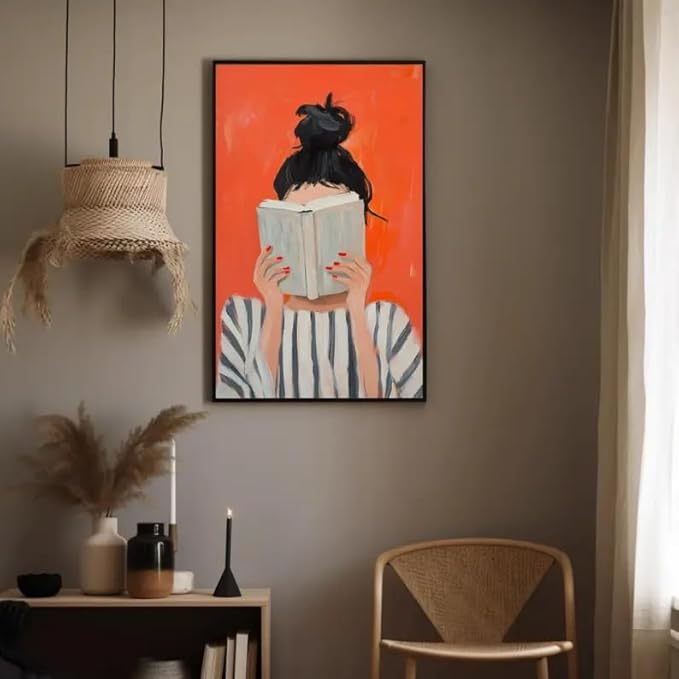ZHBJSM Minimalist Reading Woman Wall Art Modern Serene Soft Neutral Tone Book Nook Gentle Light Home Living Room Bedroom Study Cozy Refined Interior Decor Statement Piece 16x24 Inch Unframed
