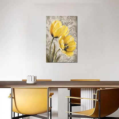 Wall HDQ Abstract Yellow Flowers Pictures for Bathroom Bedroom Living Room Office Home Decor Tulip Decorative Painting Canvas Print Framed