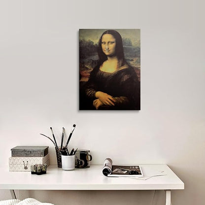 Funny Bathroom Wall Art Framed Painting Mona Lisa Parody Holding Nose Clothespin Stinky Humor Canvas Poster Vintage Artwork Joke Decor for Toilet Game Room 16x24 Inches