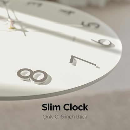 mooas 3D Numbers Modern Wall Clock, 12" Silent Non-Ticking Sweep Movement Decorative Battery Operated Analog Wall Clock for Home Décor Living Room Kitchen Bedroom Office School Hotel (Silver)