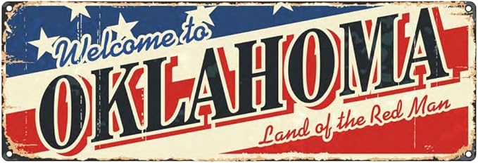 Welcome to US City Metal Wall Decor OKLAHOMA Metal Tin Sign Decorative Plaque Farmhouse Country Home Decor 4" X 16"