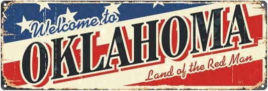 Welcome to US City Metal Wall Decor OKLAHOMA Metal Tin Sign Decorative Plaque Farmhouse Country Home Decor 4" X 16"