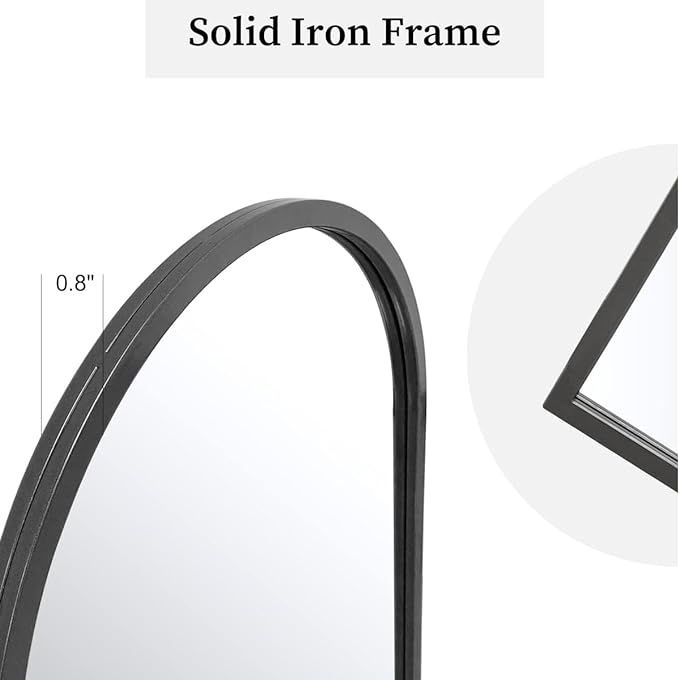 Dewfig Arched Wall Mounted Mirror, 42"x24", Arch Black Mirror for Bathroom Vanity, Living Room or Bedroom, Entryway, Hallway Wall Mirror, Farmhouse Decorative Mirror for Hanging, Black, Iron Frame
