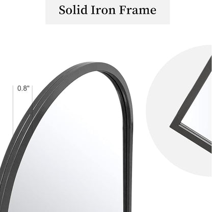 Dewfig Arched Wall Mounted Mirror, 42"x24", Arch Black Mirror for Bathroom Vanity, Living Room or Bedroom, Entryway, Hallway Wall Mirror, Farmhouse Decorative Mirror for Hanging, Black, Iron Frame