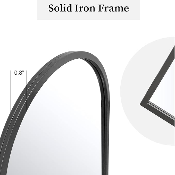 Dewfig Arched Window Wall Mirror, 30"x20" Window Pane Mirrors, Vanity Mirrors for Bathroom, Bedroom, Entryway, Living Room, Farmhouse Mirrors for Wall Decor, Metal Frame, Black