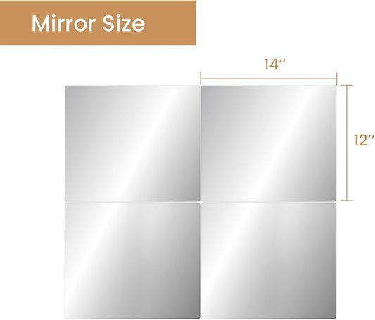 Glass Full Length Wall Mirror Tiles,14x12 inch-4PCS Frameless Body Tiles for Bedroom,Home Gym,Door