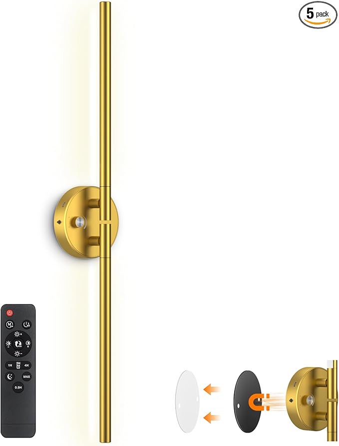 Wall Sconces with Remote,Rechargeable Battery Operated,Wireless Magnetic Wall Lights with RGB Colors&Dimmable,Wall Decor for TV/Mirror,Bedroom,Staircase Gold