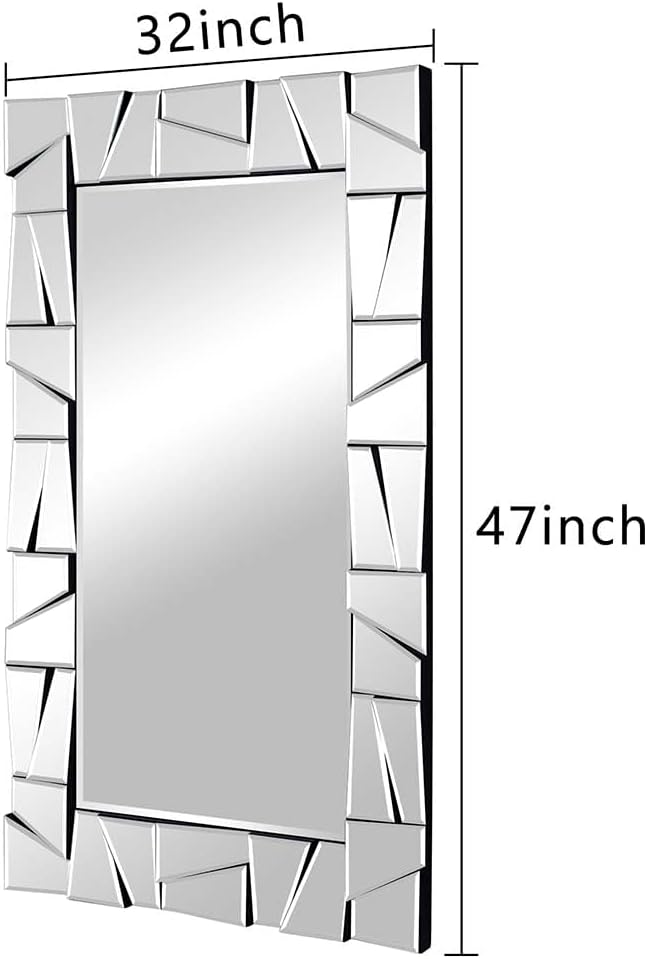 Chende Decorative Mirrors for Wall, 47'' x 32'' Large Living Room Mirror with 3D Glass Beveled Frame, Rectangle Modern Accetn Home Decor for Entryway, Dining Room, Fireplace