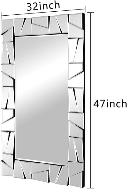 Chende Decorative Mirrors for Wall, 47'' x 32'' Large Living Room Mirror with 3D Glass Beveled Frame, Rectangle Modern Accetn Home Decor for Entryway, Dining Room, Fireplace