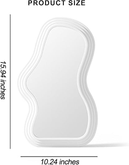 Mokoze Wavy Wall Mirror, Irregular Decorative Accent for Bedroom Vanity Entryway Living Room, White Funky Aesthetic Wall Mounted or Tabletop Display, 15.94" x 10.24"