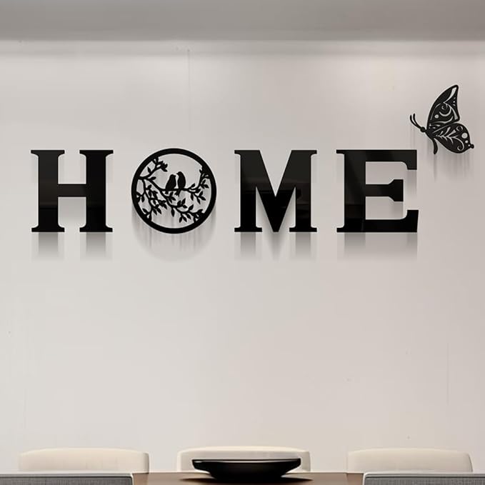 CrazyDeal Home Signs Decor Aesthetic Bird Wall Art Letter Wall decor for Living Room Bedroom Kitchen Farmhouse Wall Hanging Modern Decorations Large (Black Acrylic,49.2 X 15.7 Inch)