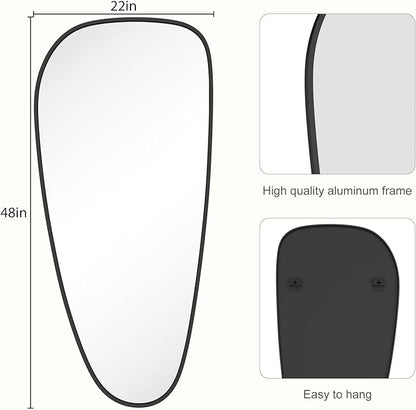 WallBeyond Asymmetrical Mirror, Irregular Wall Mirror, Wall Mirrors Decorative for Bedroom Living Room entryway Hall, Wall Mirror for mid Century Modern Decor 48" H x 22" W, Black