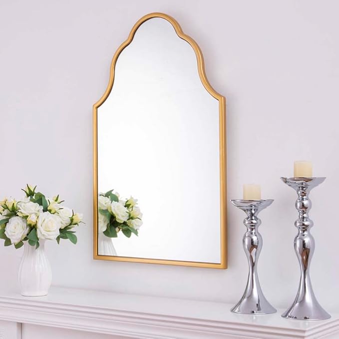 Chende Arched Mirror for Wall Decor, 32"X20" Gold Wall Mirror for Bathroom, Elegant Scalloped Mirror for Living Room, Entryway, Dining Room