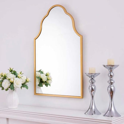 Chende Arched Mirror for Wall Decor, 32"X20" Gold Wall Mirror for Bathroom, Elegant Scalloped Mirror for Living Room, Entryway, Dining Room