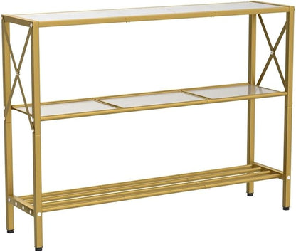 Hoctieon Gold Console Table, 3 Tier Entryway Table with Shelves, Narrow Sofa Table for Hallway, Living Room, Foyer, Office, 42" x 12", Gold and White