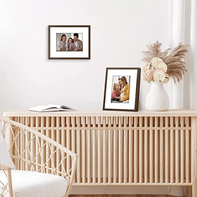 Americanflat 8x10 Picture Frame with Shatter-Resistant Glass - Use as 5x7 Frame with Mat or Display 8x10 Photo Without Mat - Streamline Collection - Picture Frames for Tabletop and Wall - Walnut