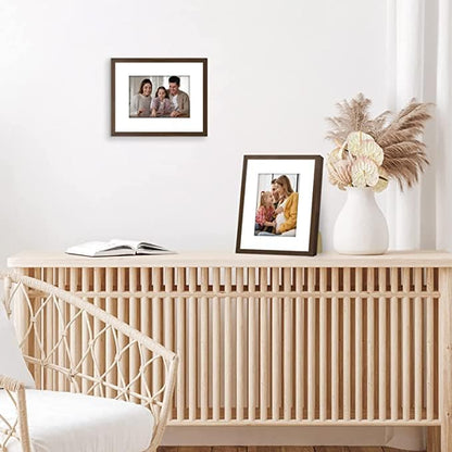 Americanflat 8x10 Picture Frame with Shatter-Resistant Glass - Use as 5x7 Frame with Mat or Display 8x10 Photo Without Mat - Streamline Collection - Picture Frames for Tabletop and Wall - Walnut