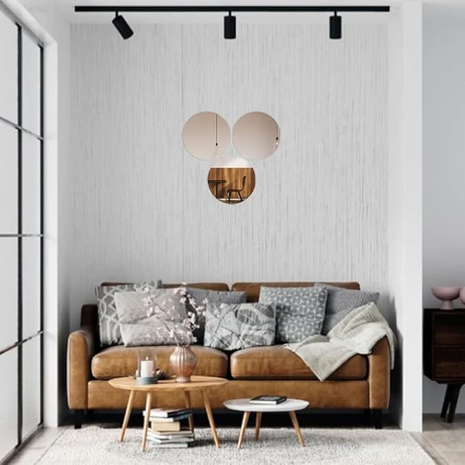 Acrylic Round Mirrors, 6 inch No Glass Circle Mirror Tiles Self Adhesive Mirror Stickers for Wall Home Living Room Bedroom Decor, Small Mirrors for Crafts (4, 6 inch/15cm)