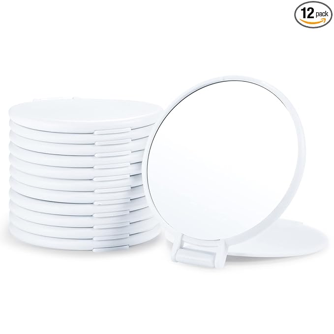 Qislee Compact Mirror Bulk, Round Makeup Mirror for Purse, Set of 12 (White)