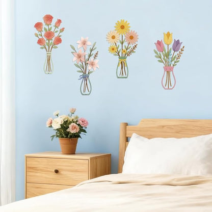 twinklemon 4PCS Metal Flower Wall Art Rustic Farmhouse Floral Wall Decor Modern Minimalism Walls Hanging Sculptures Boho Home Decorations for Bedroom Bathroom Living Room Dining Room