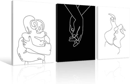 Couples Wall Decor Minimalist Line Wall Art Abstract Love Painting Black and White Line Drawing Art Hug Kiss Holding Poster Prints for Bedroom Bathroom Living Room Wall Decor