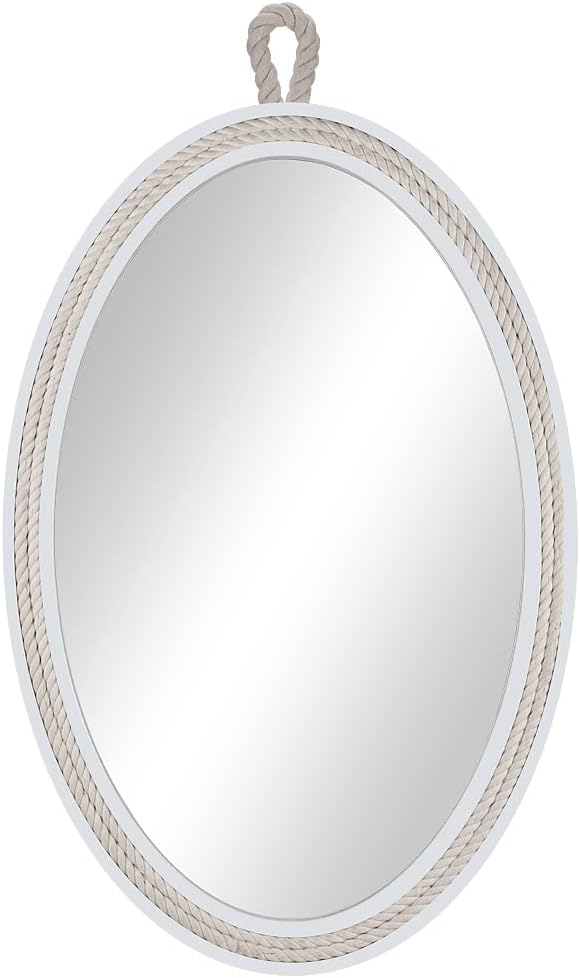 Oval Mirrors for Wall Decor Small White Nautical Rope Mirror Hanging Decorative Beach Coastal Mirror,24''Lx16''W,Oval
