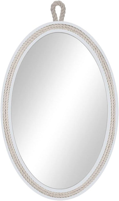 Oval Mirrors for Wall Decor Small White Nautical Rope Mirror Hanging Decorative Beach Coastal Mirror,24''Lx16''W,Oval