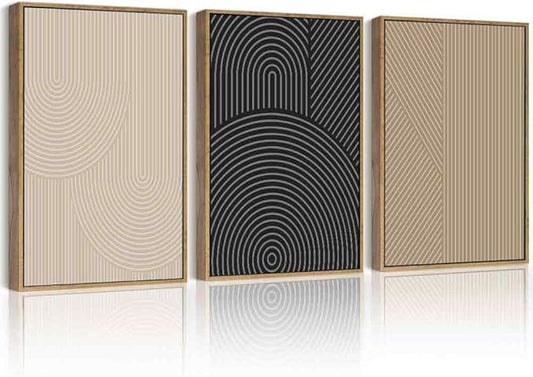 Drsoum Minimalist Boho Wall Art Framed Modern Abstract Neutral Line Wall Decor Mid Century Geometric Artwork Bedroom Living Room 12x16in Natural Framed
