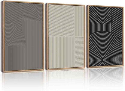 Drsoum Minimalist Abstract Wall Art Framed Modern Boho Neutral Line Wall Decor Mid Century Geometric Artwork Bedroom Living Room 16x24in Natural Framed