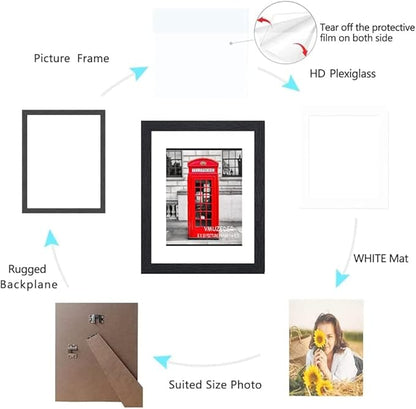 8x10 Picture Frame Black Set of 6,Display Pictures 5x7 with Mat or 8x10 Without Mat for Wall Mounting or Table Top Display, Photo Frames Collage for Wall