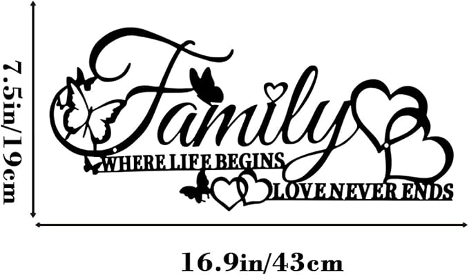 BFORXRO Family Signs for Home Decor Wall Black Metal Wall Art Family Wall Decor for Living Room Bedroom Kitchen