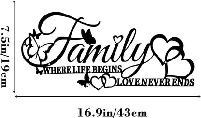 BFORXRO Family Signs for Home Decor Wall Black Metal Wall Art Family Wall Decor for Living Room Bedroom Kitchen
