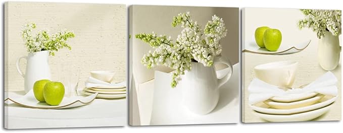 Wieco Art 3 Piece Floral Giclee Canvas Prints Wall Art Elegant Life Pictures Paintings for Living Room Kitchen Bathroom Home Decor Large Modern Gallery Wrapped Contemporary Pretty Flowers Artwork L