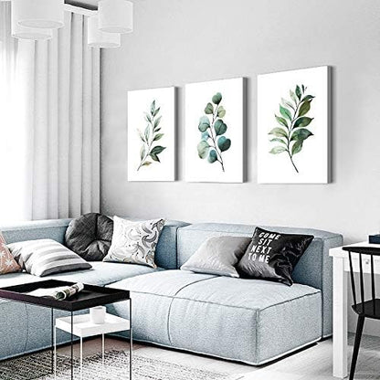 Green Leaf inspirational canvas Wall Art for Bedroom modern Canvas Prints Artwork Bathroom Wall Décor for Living Room Office Abstract Watercolor paintings 3 Piece Home Decoration kitchen wall painting