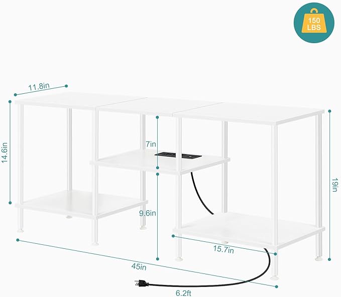 White TV Stand Bedroom with Power Outlets, Small Entertainment Center Stand with Open Storage Shelves for TVs up to 50 Inch, Wood TV Media Console Table with for Living Room, Bedroom