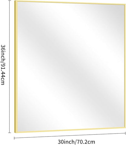 COFENY Gold Bathroom Mirror for Wall, 30x36 Inch Rectangle with Metal Frame, Modern Vanity for Bathroom Living Room, Entryway Hangs Horizontal or Vertical