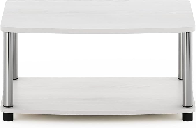 Furinno Turn-N-Tube No Tools 2-Tier Elevated TV Stand, Stainless Steel Tubes, White Oak/Chrome