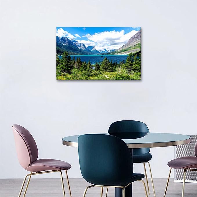 SKASNFAI Glacier National Park Wall Art Lake Mountains Pictures Framed Canvas Prints Artwork for Living room Bedroom Office Ready to Hang (24x36 inch)