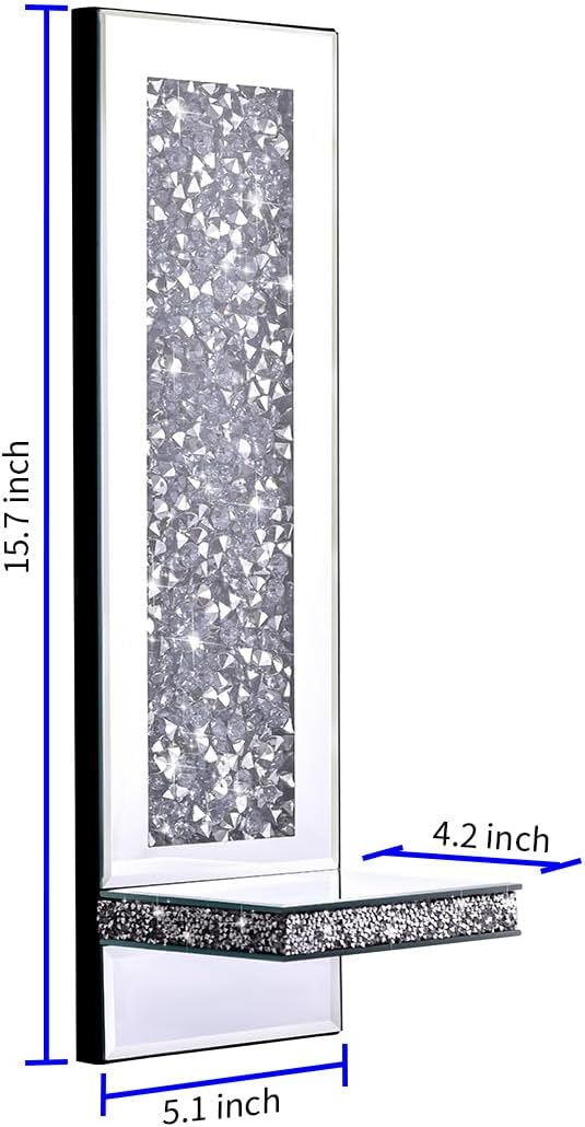 Aeveco Crystal Crush Diamond Mirrored Candle Sconces, Silver Wall Candle Holder Set of 2, Wall Decorations for Living Room，Dining Room (Rectangle (Style 4))