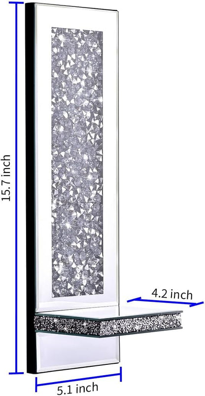 Aeveco Crystal Crush Diamond Mirrored Candle Sconces, Silver Wall Candle Holder Set of 2, Wall Decorations for Living Room，Dining Room (Rectangle (Style 4))
