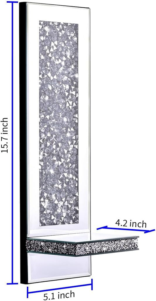 Aeveco Crystal Crush Diamond Mirrored Candle Sconces, Silver Wall Candle Holder Set of 2, Wall Decorations for Living Room，Dining Room (Rectangle (Style 4))