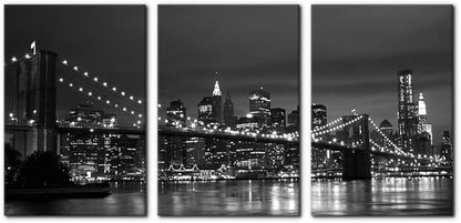 Pacimo New York Brooklyn Bridge Canvas Wall Art 3 Panels Night View Modern Landscape Artwork Cityscape Pictures Prints on Canvas Wall Decor for Home & Office Decoration - 16 x 24 inch x 3