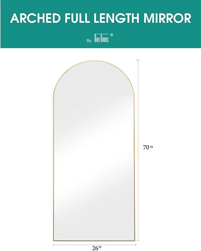 70''x26'' Full Length Mirror, Large Arched Floor Mirror with Stand, Oversized Wall Mirror, Full Body Mirrors Standing Leaning for Living Room, Bedroom (Gold)