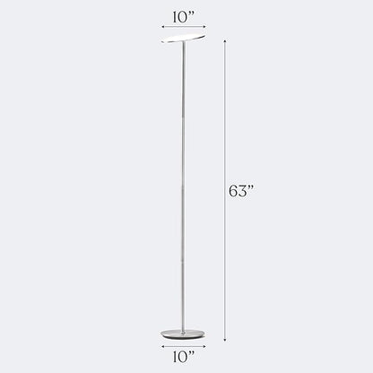 Brightech Sky LED Floor lamp, Torchiere Super Bright Floor Lamp for Living Room Decor & Office - Dimmable, Tall Standing Torch Lamp with Warm Light for Bedroom & Reading - Platinum Silver