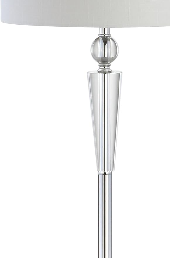 JONATHAN Y 59.5" Crystal and Chrome LED Floor Lamp, Modern Glam Column Standing Lamp with White Linen Drum Shade for Living Room, Bedroom, LED Bulb Included, UL Listed JYL2022A