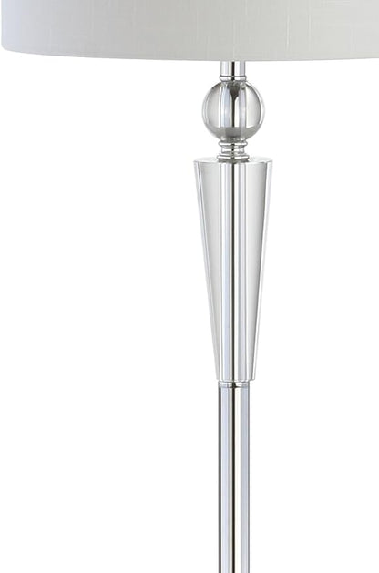 JONATHAN Y 59.5" Crystal and Chrome LED Floor Lamp, Modern Glam Column Standing Lamp with White Linen Drum Shade for Living Room, Bedroom, LED Bulb Included, UL Listed JYL2022A