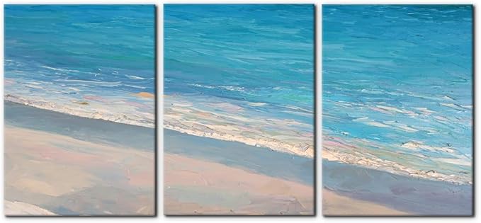 Pacimo - 3 Panels Canvas Wall Art Decor - Oil Painting Style Seascape with Waves on The Beach - Giclee Modern Artwork Prints on Canvas Gallery Wrap Home Decor Stretch Framed Ready to Hang - 20"x28"x3