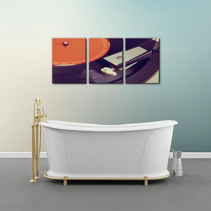 Pacimo 3 Pieces Canvas Wall Art - Old Record Player Pictures Painting Prints on Canvas Retro Musical Instrument Painting Modern Wall Art for Home Decor Stretched and Framed Ready to Hang - 12"x16"x3